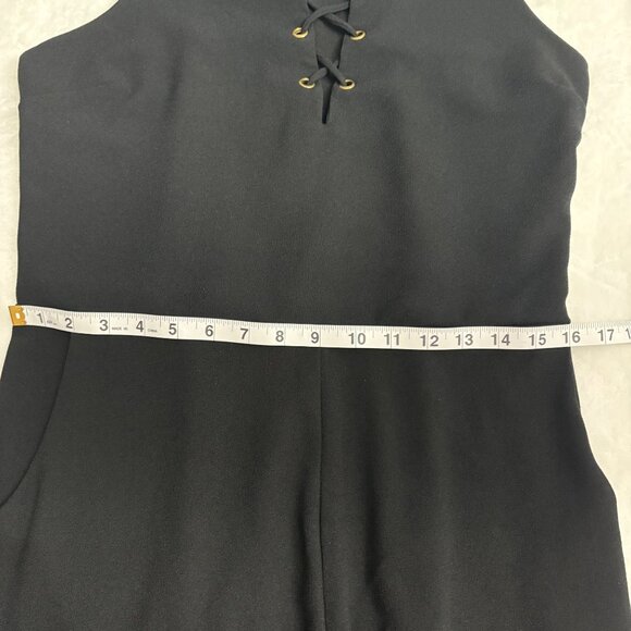 Womens Black Lace-Up Front Sleeveless Romper With Gold Back Zipper Xhilaration L - Picture 9 of 11
